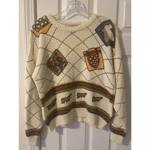 Chaus Petites Aztec Safari Animals Sweater Size Women's Medium Petites